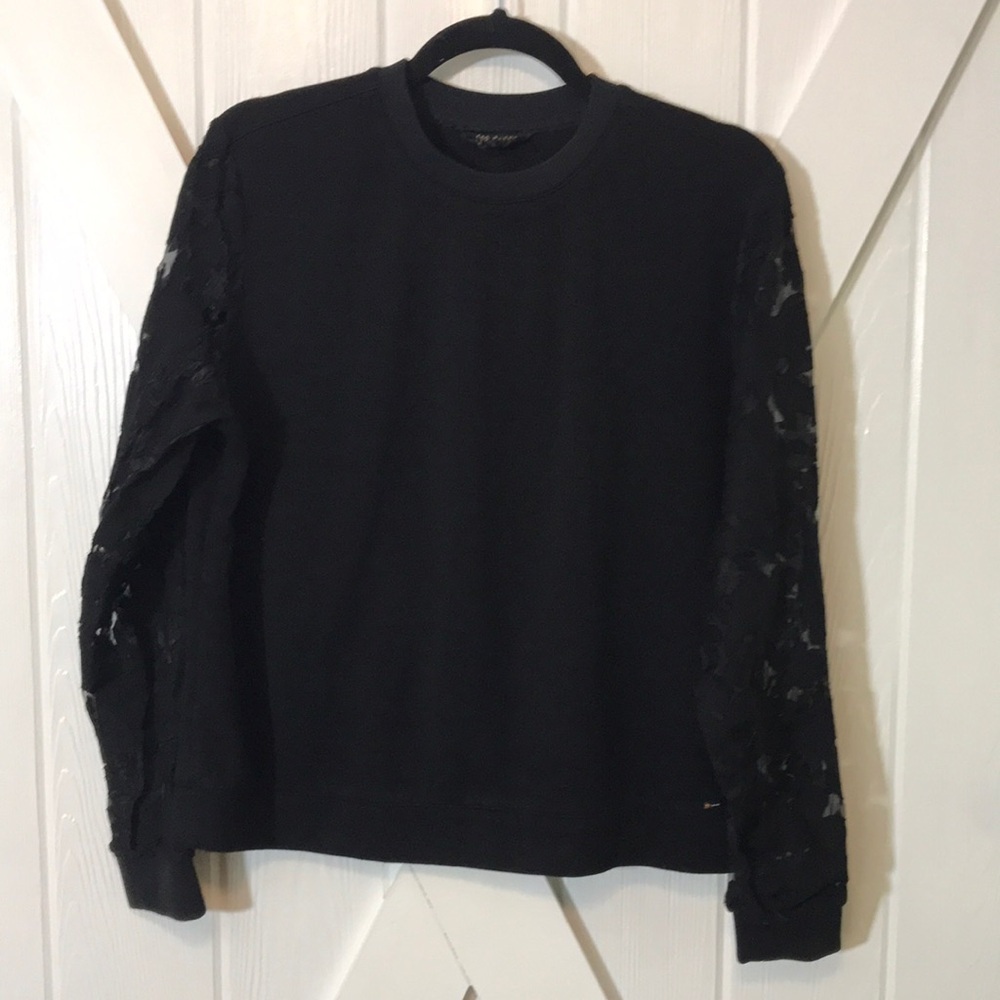 Ted Baker London Black Pullover with Lace Sleeves